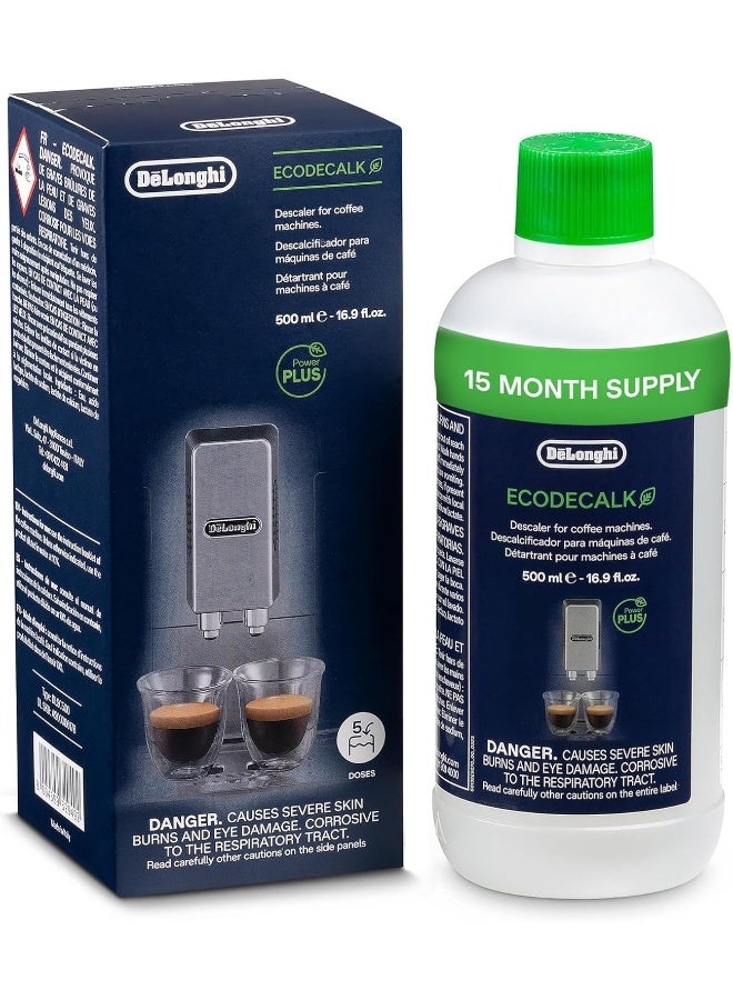 De'Longhi EcoDecalk Descaler, 500ml - Eco-Friendly Limescale Remover for Coffee Makers, Natural Lactic Acid, Preserves Coffee Flavor, Upto 3x Faster & More Effective than Citric Acid DLSC500 - Image 1